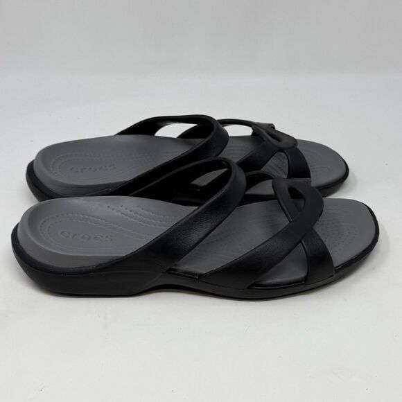 Crocs Meleen Twist Slide Sandals Womens 11 Black Open Toe Casual Comfort - Picture 2 of 15